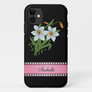 Tulips and Daffodils Pink Personalized Name iPhone 11 Case