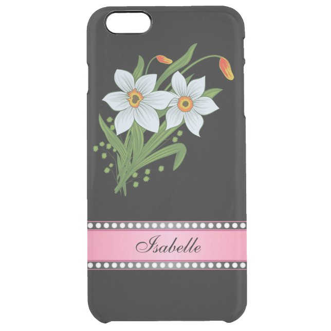 Tulips and Daffodils Pink Personalized Name Uncommon iPhone Case (Back)