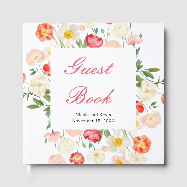 Tulips and Daffodils Spring Wedding Guest Book (Front)
