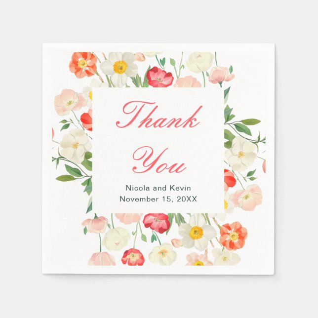 Tulips and Daffodils Spring Wedding Napkins (Front)