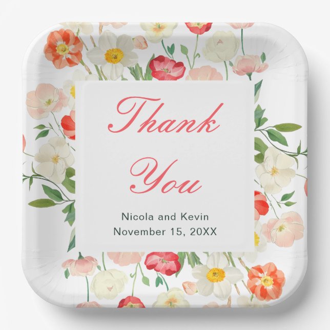 Tulips and Daffodils Spring Wedding Paper Plates (Front)