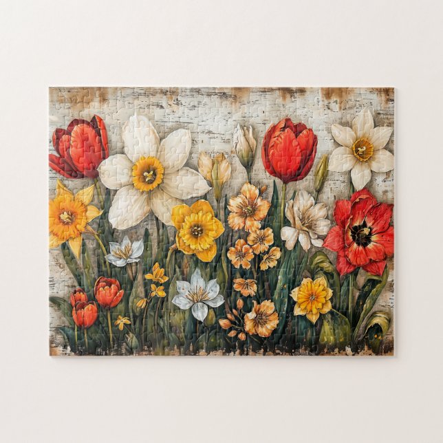 Tulips and Daffodils with Rustic Charm Jigsaw Puzzle (Horizontal)