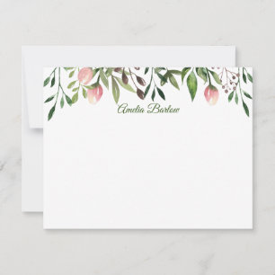 Tulips and Greenery Personalized Flat Note Card