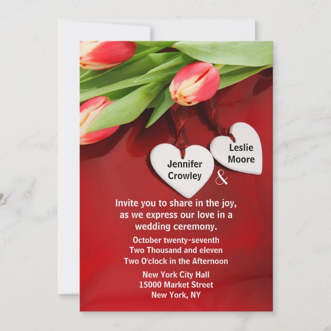 Tulips and Hearts Wedding Invitation (Front)