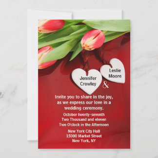 Tulips and Hearts Wedding Invitation