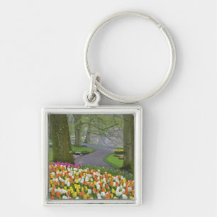 Tulips and roadway, Keukenhof Gardens, Lisse, Keychain