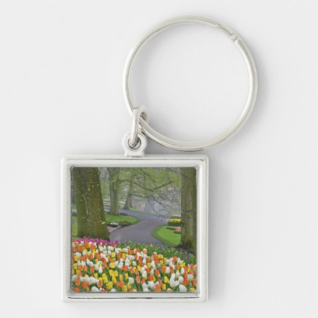 Tulips and roadway, Keukenhof Gardens, Lisse, Keychain (Front)