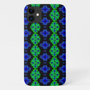 Tulips Artdeco in Retro style green blue black iPhone 11 Case
