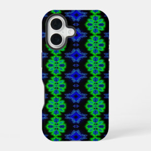 Tulips Artdeco in Retro style green blue black iPhone 16 Case