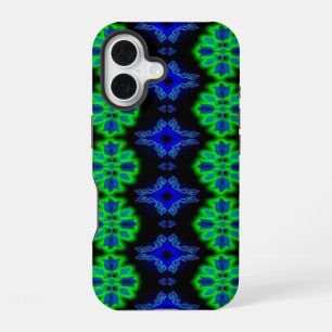 Tulips Artdeco in Retro style green blue black iPhone 16 Case