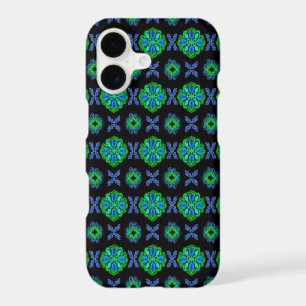 Tulips Artdeco in Retro style green blue black iPhone 17 Case