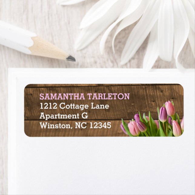 Tulips & Barnwood Address Labels (Insitu)