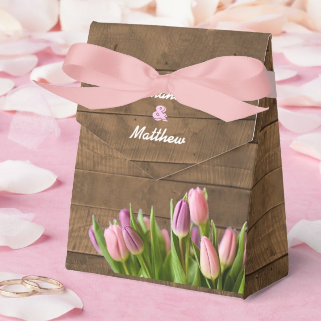 Tulips & Barnwood Wedding Favor Box (Wedding)