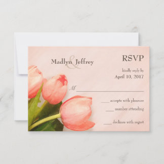 Tulips blush pink spring wedding RSVP Card