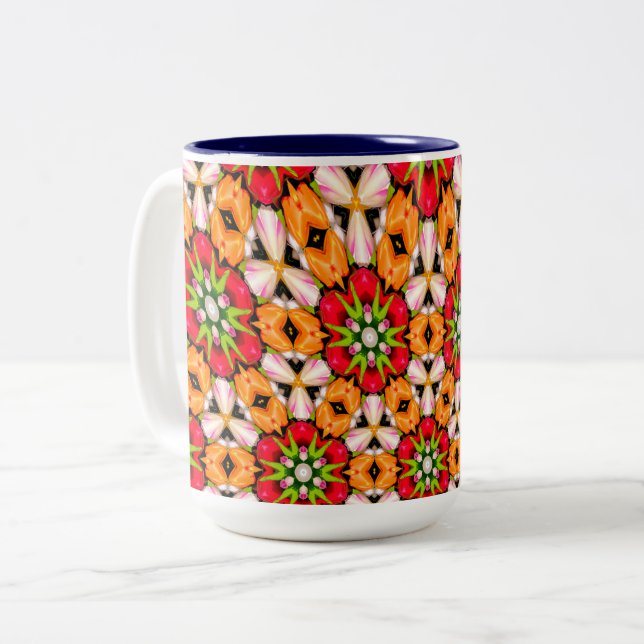 Tulips Bouquet Pattern Two-Tone Coffee Mug (Front Left)