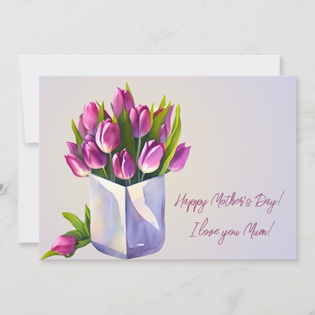 Tulips Bouquet Purple Happy Mother's Day Holiday Card (Front)