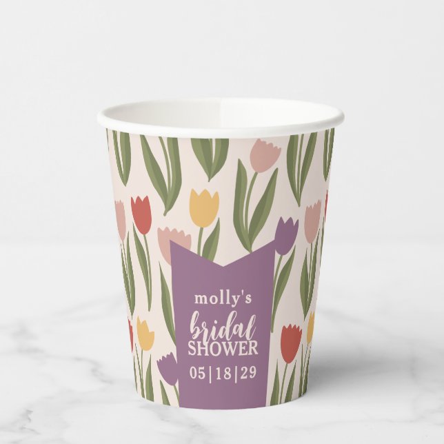 Tulips Bridal Shower Personalized  Paper Cups (Left)