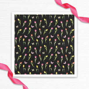 Tulips & Butterflies Black Pattern Bridal Shower Napkins