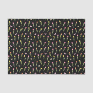 Tulips & Butterflies Black Pattern Tissue Paper