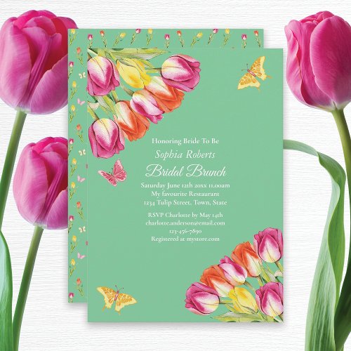 Tulips  Butterflies Green Bridal Brunch Party  Invitation