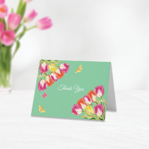 Tulips & Butterflies Green Bridal Shower Letterpress Thank You Card