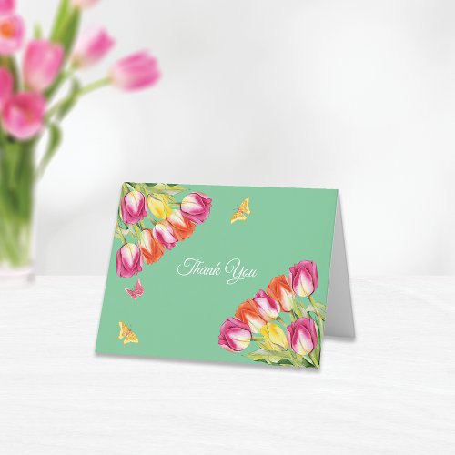 Tulips  Butterflies Green Bridal Shower    Thank You Card