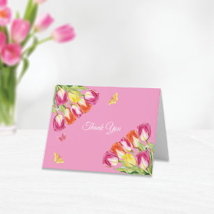 Tulips & Butterflies Pink Bridal Shower    Letterpress Thank You Card