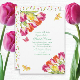 Tulips & Butterflies White Bridal Brunch  Invitation