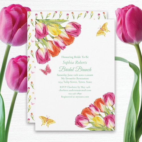 Tulips  Butterflies White Bridal Brunch  Invitation