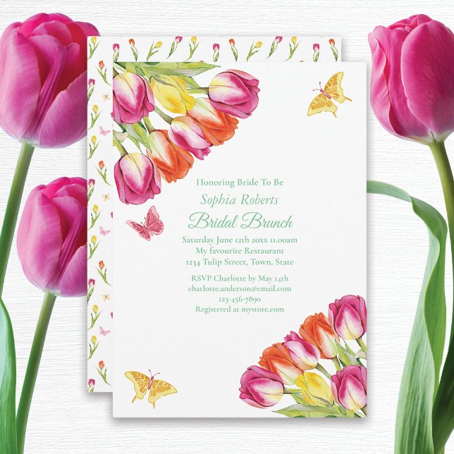 Tulips & Butterflies White Bridal Brunch  Invitation (Creator Uploaded)