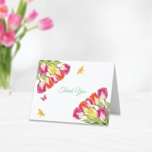Tulips & Butterflies White Bridal Shower Letterpress Thank You Card