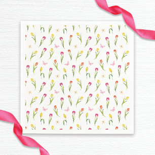 Tulips & Butterflies White Pattern Bridal Shower Napkins