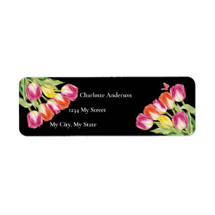 Tulips & Butterfly Black Bridal Shower             Label