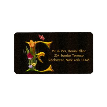 Tulips Butterfly Letter E Monogram Address Labels by decembermorning at Zazzle