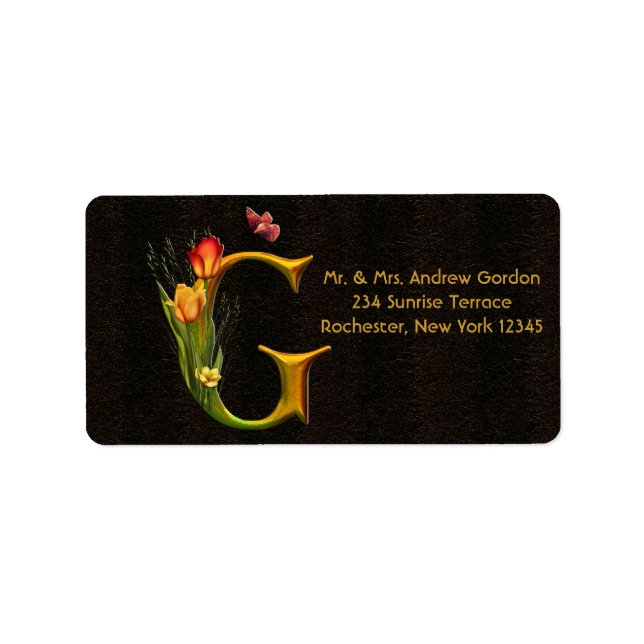 Tulips Butterfly Letter G Monogram Address Labels (Front)