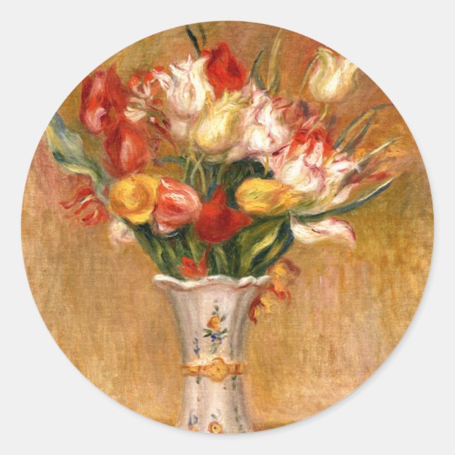 Tulips by Auguste Renoir Classic Round Sticker (Front)