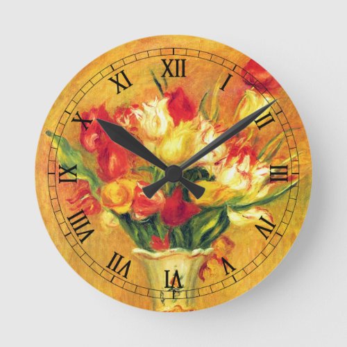 Tulips by Pierre Renoir Vintage Impressionism Art Round Clock