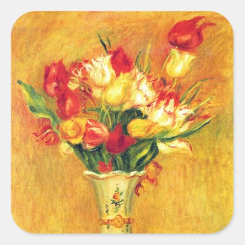 Tulips by Pierre Renoir Vintage Impressionism Art Square Sticker