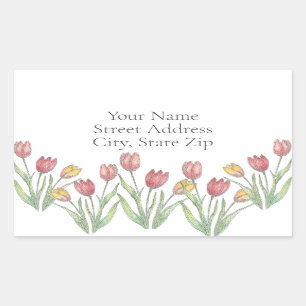 Tulips Colored Pencil, Pen & Ink Pattern labels
