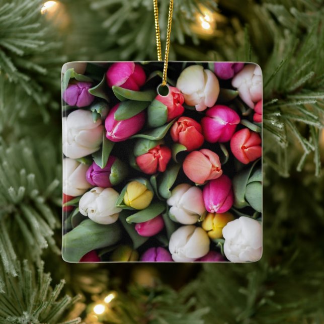 Tulips Colorful Flowers Easter Spring Ceramic Ornament (Tree)