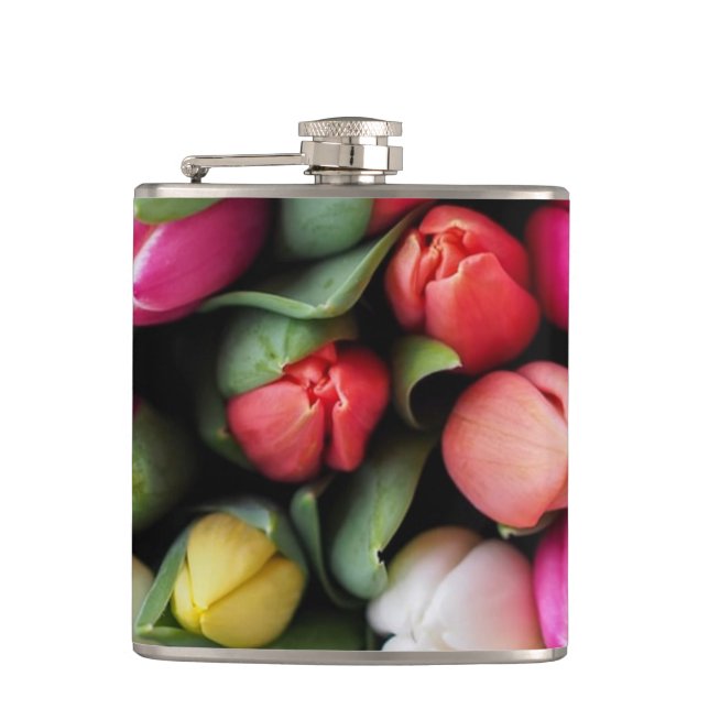 Tulips Colorful Flowers Easter Spring Flask (Front)