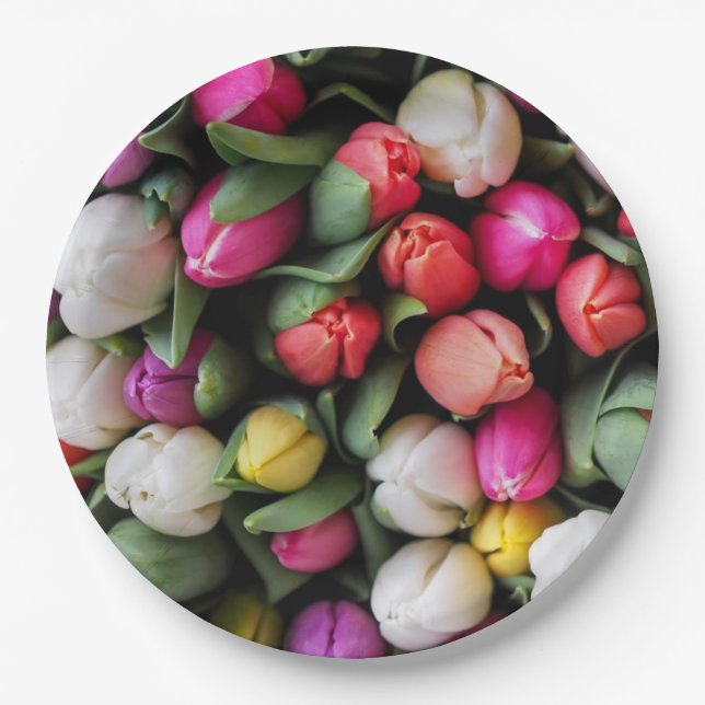 Tulips Colorful Flowers Easter Spring Paper Plates (Front)