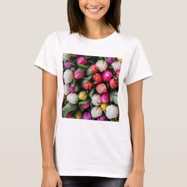 Tulips Colorful Flowers Easter Spring T-Shirt (Front)