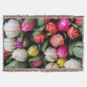 Tulips Colorful Flowers Easter Spring Throw Blanket