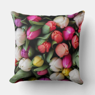 Tulips Colorful Flowers Easter Spring Throw Pillow