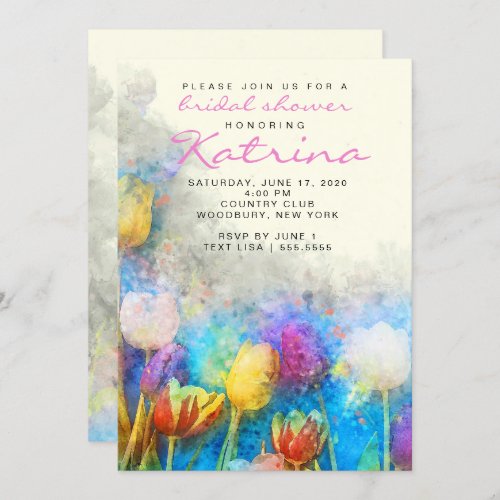 Tulips colorful  Watercolor Floral Bridal Shower Invitation