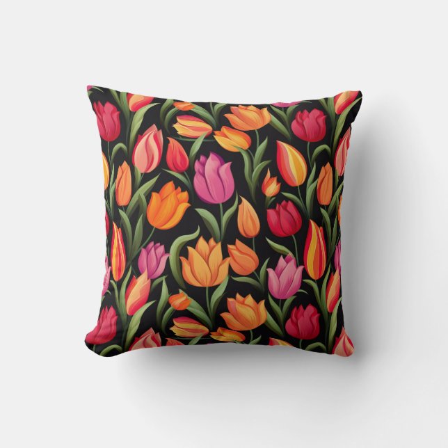 Tulips Cotton Throw Pillow (Front)
