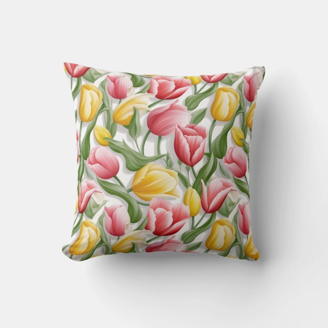 Tulips Cotton Throw Pillow (Front)