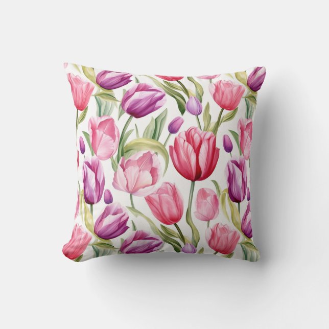 Tulips Cotton Throw Pillow (Front)
