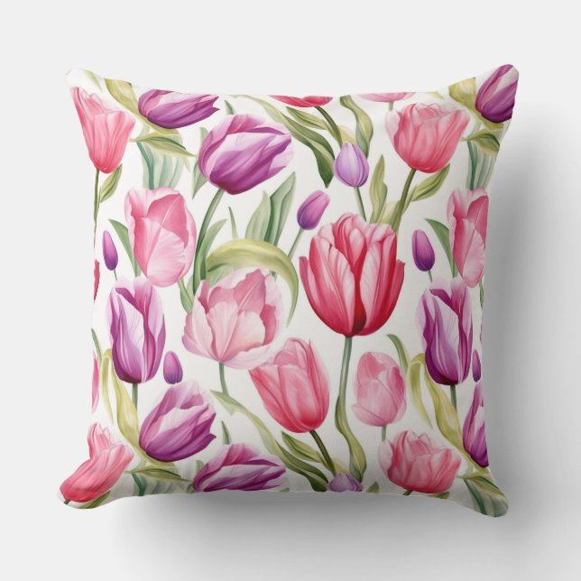 Tulips Cotton Throw Pillow (Front)